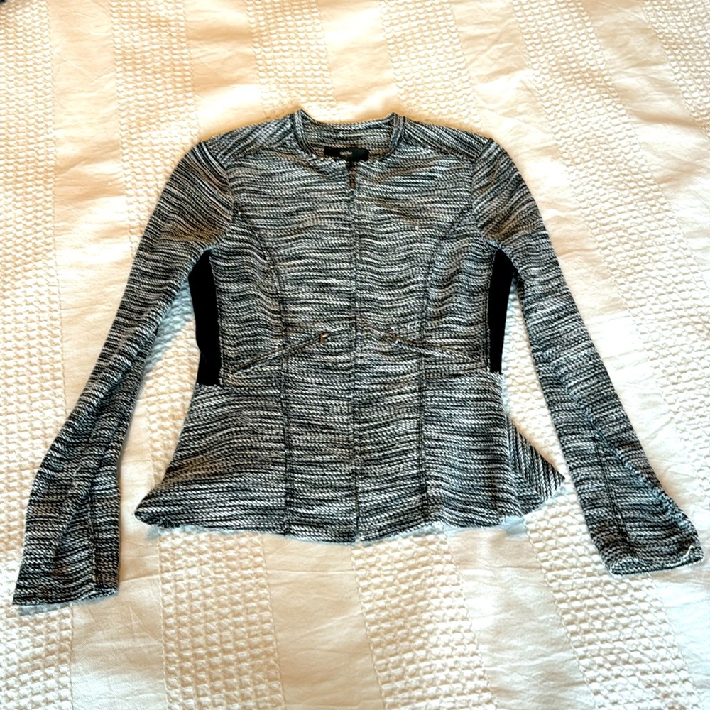 Melange knit zip peplum blazer XS